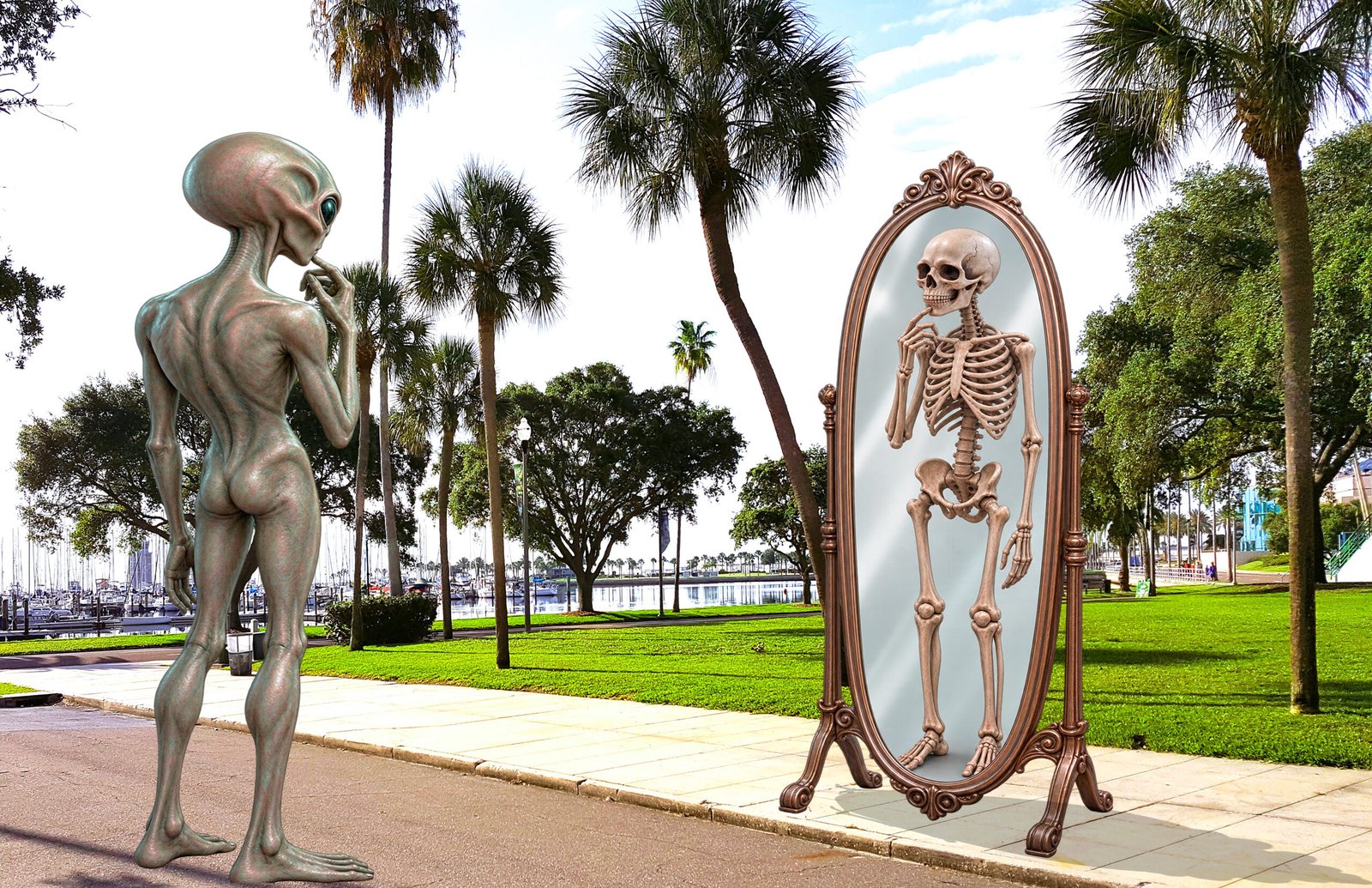 Alien reflection in the mirror